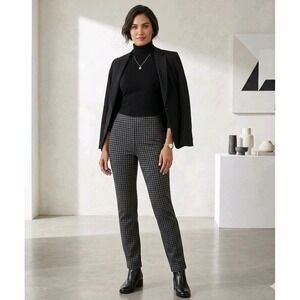Liz Claiborne Career Emma Classic‎ Pants Womens Large Gray Black Houndstooth NEW